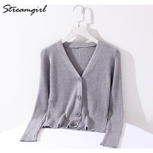 Streamgirl Purple Cardigan Women Korean Style Autumn 2021 Fashion Button Up Cardigans Short For Women Knitted Cardigan Cop Top