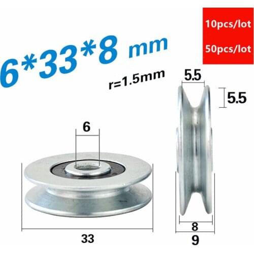 10pcs/50pcs V type groove 6*33*8mm steel wire groove through line hanging wheel guide metal pulley bearing 6x33x8