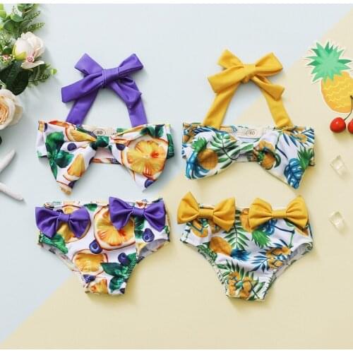 2021 Newly 1-5Y Toddler Kids Baby Girl Bikini Set Fruit Print Strap Bow Swimsuit Print Swimwear Swimming Bathing Suit
