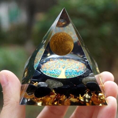 3D Handmade Amethyst Crystal Sphere Pyramid 60mm with Obsidian Stone Reiki Chakra Energy Collection Home Decor