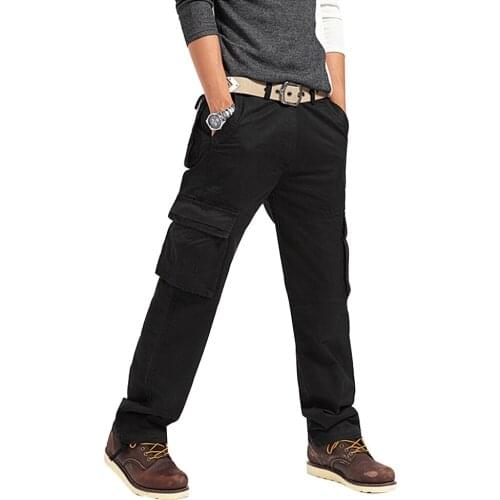 Big Size Spring Autumn Overalls Long Pants Men Outdoor Hiking Camping Hunting Windproof Big Pocket Loose Army Tactical Trousers