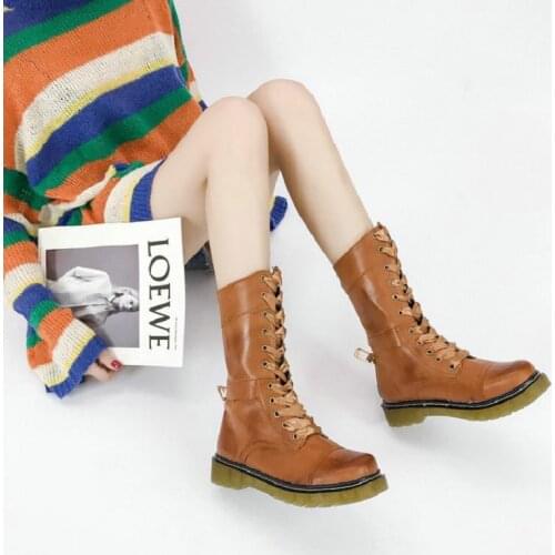 Boots Fashion Winter Boots Women Leather Boots Pu Work Shoes Round Toe Lace-Up Women Shoes Black Female