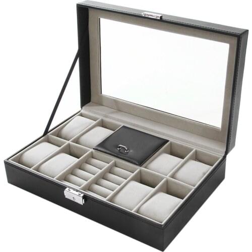Black 2 In One 8 Grids+3 Mixed Grids Leather Watch Case Storage Organizer Box Luxury Jewelry Ring Display Watch Boxes