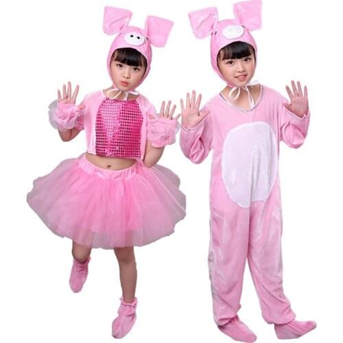 Kid girl boy animal pink pig costume set for children hat gloves shoes dress Halloween party cosplay performance costume