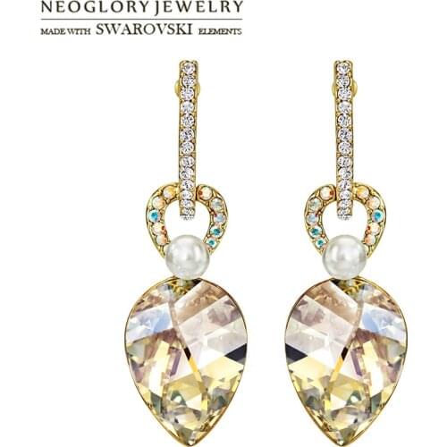 Neoglory Crystal & Rhinestone Long Drop Earrings Geometric Oval Style For Trendy Embellished With Crystals From Swarovski