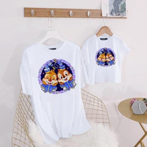 New Matching Family Tshirts Summer Short Sleeve O-neck T-shirts Chip and Dale Matching Family Outfits Harajuku Cartoon T-shirts