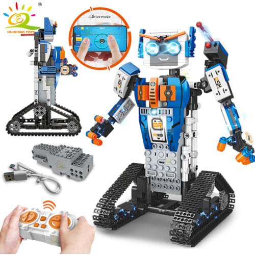 HUIQIBAO 447Pcs Technical RC Robot Building Blocks City Remote Control Intelligent Bricks Construction Children Toys for Kids
