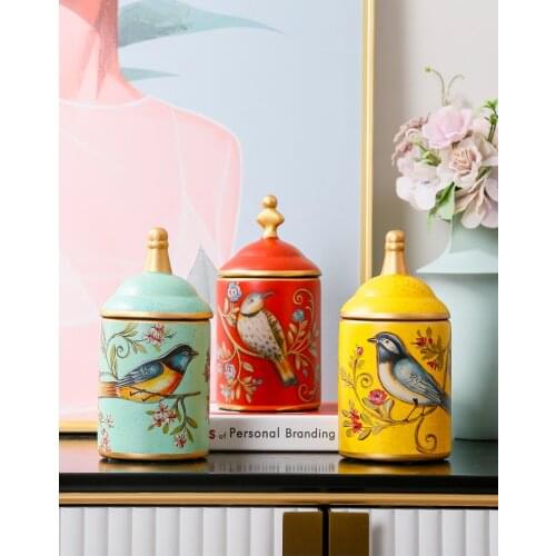 American Ceramic Storage Tank Pastoral Bird Printing Utensil Multifunction Kitchen Tea Coffee Sugar Household Saving Tank