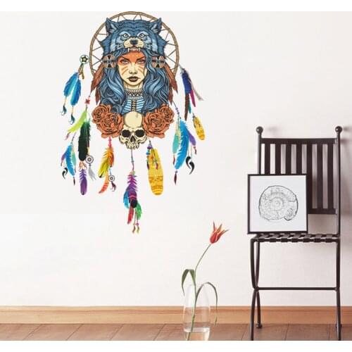 Creative Dream Catcher Feather Girl Bedroom sticker for Living Room Enamoured Feather Ornament Dream Catcher Wind Chime Decal