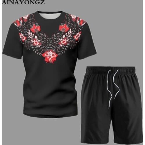 Summer Trend Clothes Mens Short Suit Simple Black Print Casual Outfit Male T-Shirt and Shorts 2 Piece Set Plus Size Tracksuits