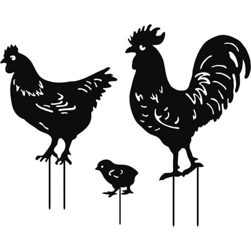 3PC metal Garden Figurine Hen Sculpture Backyard Lawn Home Furnishing Articles Hen + rooster + Small Chick Easter Decoration