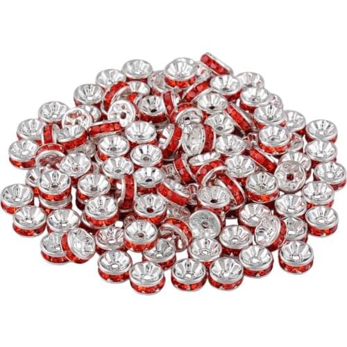 TUMBEELLUWA 1Lot(50Pcs) 8mm Rhinestone Crystal Rondelle Metal Beads Sliver Color Rim Loose Spacer Beads for DIY Jewelry Making
