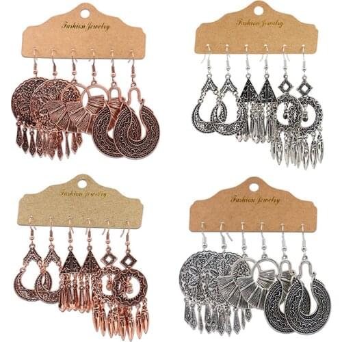 3 Pairs of Earrings Set Vintage Metal Earrings Sets Women Geometric Earrings