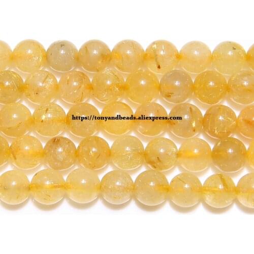 Free Shipping Natural Stone Smooth Gold Rutilated Quartz Crystals Citrines Loose Beads 15" Strand 6 8 MM Pick Size For Jewelry