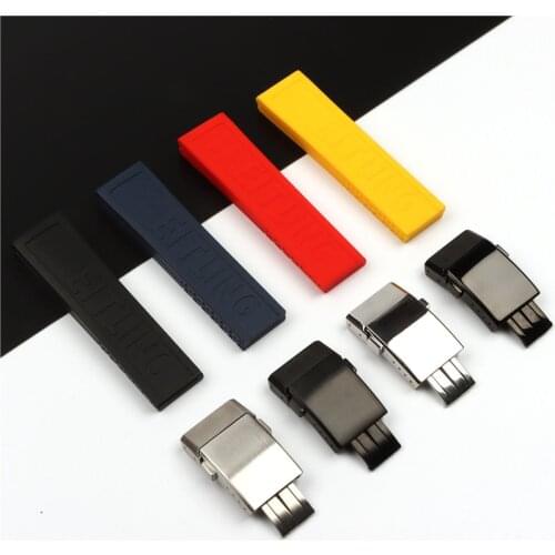 Top Quality Soft Silicone Rubber 20mm 22mm 24mm Watchband For navitimer/avenger/Breitling Strap Bracelet Folding Buckle Logo on