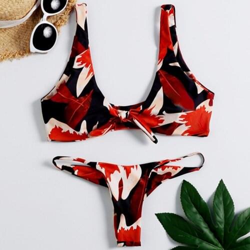 Solid Bikini Set 2021 Sexy Flower Print Swimsuit Women Bikini Brazilian Thong Swimwear Female Halter top Bathing Suit Swimming