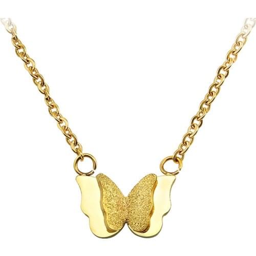 Woman Butterfly Necklace Pendant Stainless Steel Gold Color Thin Gold Necklace For Women 2017 Colar Masculino Chain Chocker