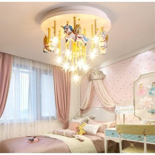 Nordic Cartoon Star Flying Pony Ceiling Lights LED Childrens Room Boy Girl Princess Room Bedroom Study Decoration Ceiling Lamps