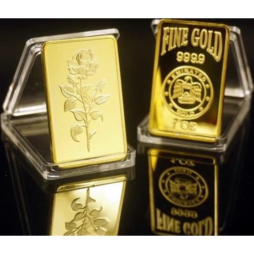 Emirates 1 OZ Fine Gold Bar Gold Rose Design Gold Plated Bullion Bars with Plastic Case for Home Decor and Gifts
