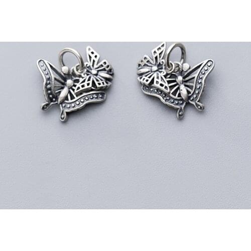 Romantic Matte Hollow Out Double Butterflys Charms 925 Sterling Silver Craft Hoop Earring Pendants DIY Women Jewelry Making