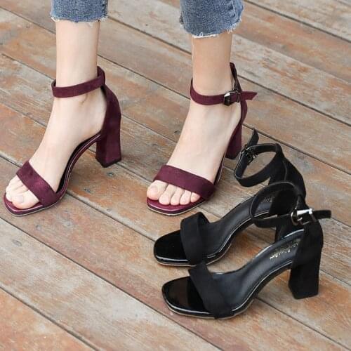 Sandals Womens Summer 2021 New Thick Heel Black Student Open Toe Buckle High Heels Women