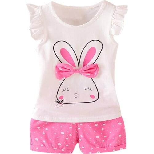 MUQGEW Happy Easter Bunny Baby Girls Clothes sets Toddler Baby Kids Girls Fly Sleeve Rabbit Bow Tops Dot Short Casual Outfit Set