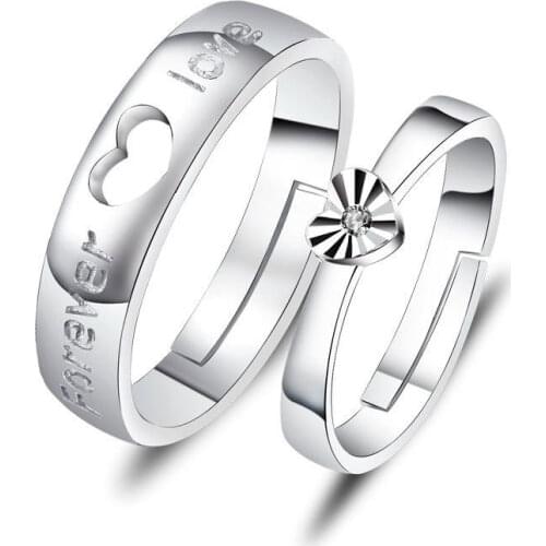 925 Sterling Silver Hollow Endless Heart Love Adjustable Engagement Wedding Rings With Zircon For Men And Women S-R38