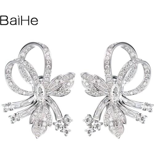 BAIHE Solid 14K White Gold 0.28ct+1.2ct Natural Diamond Wedding Trendy Fine Jewelry Luxury Diamond Stud Earrings for Women