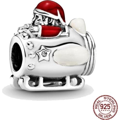 Hot Sale 925 Sterling Silver Christmas Santa Sleigh Beads Fit Original Pandora Charm Bracelets Necklace For Women DIY Xmas Jewel