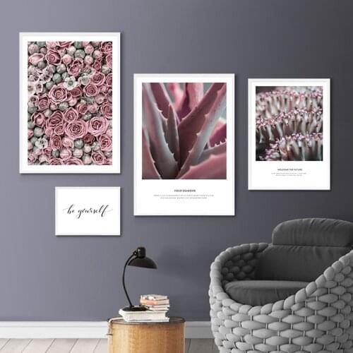 Scandinavian Fashion Poster Rose Pink Flower Leaf Plant Nordic Style Wall Art Canvas Print Painting Modern Home Decor Picture