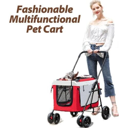 Fold Portable Stroller For Medium Dogs Easy Removable Outdoor Travel Dog Trolley Washable Breathable Durable Stable Pet Cat Cart