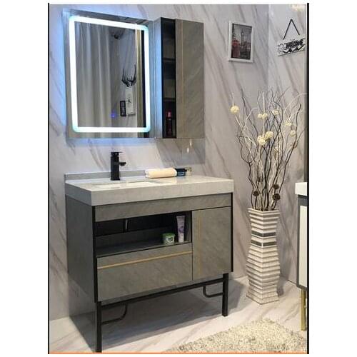 Light luxury lacquer free solid wood bathroom cabinet combination toilet marble wash stand intelligent mirror wash basin
