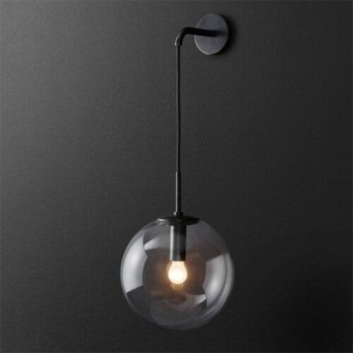 Nordic Led Round Wall Lamp Modern Indoor Glass Lampshade Retro Bedside Sconces Loft Living Room Bathroom Cafe Antique Wall Light