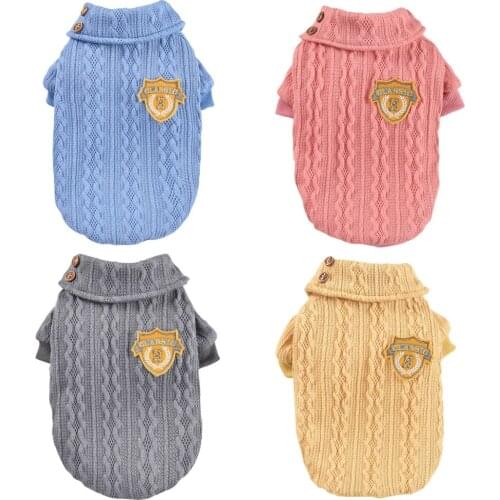 Warm Small Dog Overcoat Pets Winter Dogs Knitted Wavy Knit Lapel Sweater for Cats Coat Yorkshire Pomeranian Bichon Outfit