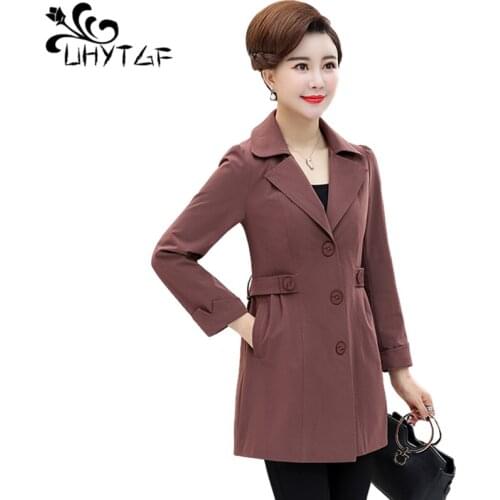 UHYTGF Women Spring Autumn Trench Coat Fashion Single-Breasted Loose 5XL Plus Size Outerwear Casual Thin Windbreaker Female 1519