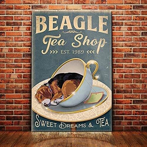 Beagle Dog Tea Shop Vintage Poster Tin Signs 8x12 inch Fun Gift