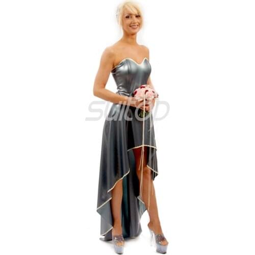Latex Rubber mermaid Dress sexy dresses longuette sliver gray color eveningwear evening clothes