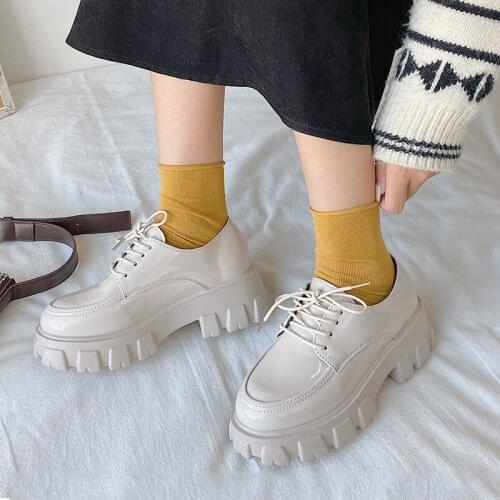 2021 spring lace-up leather shoes womens thick heels womens flat bottom womens wedge sandals platform womens shoes