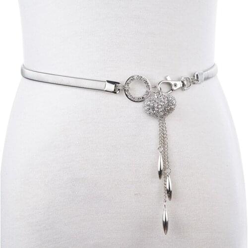 Girls sweet bow decorative skirt belt versatile silver waist chain elastic thin belt womens belt