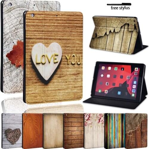 Hard Case for Apple Ipad 8 2020 8th Generation 10.2 Inch Printed Wood Shockproof Leather Stand Cover Tablet Protective Case