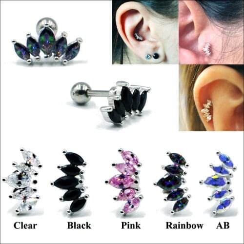 1PC 16g Steel Marquise Zircon Ear Helix Tragus Top Upper Earring Crystal Flower Ear Tragus Cartilage Orelha Helix Ear Stud