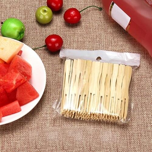 100pcs bamboo cocktail forks bbq fruit pick beige 9cm stick skewers