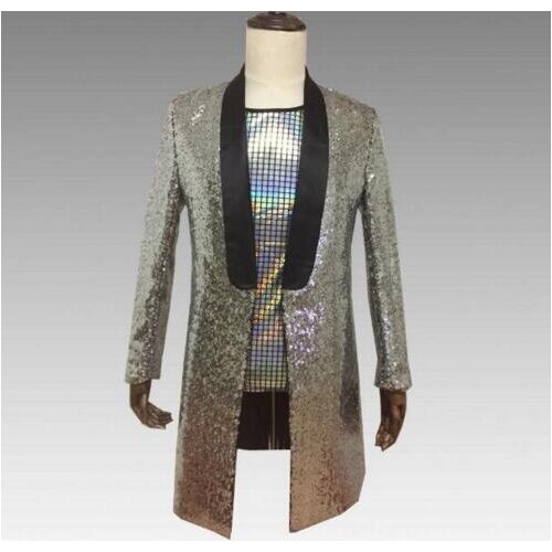 2018 Bright High Density Sequins Slim Solid Jacket Nightclub Host Outfit Men Singer Show Long Jacket Magician Party Show Outfit