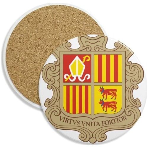 Andorra La Vella Andorra National Emblem Ceramic Coaster Cup Mug Holder Absorbent Stone for Drinks 2pcs Gift