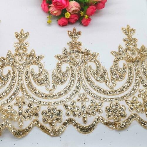 Bronzing Lace Fabric Glitter Gilding Printing Gold Stamp For Bridal Dress Border Scalloped Trims Wedding Lace Fabrics 22cm