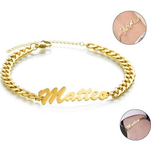 Personalized Custome Name Piercing Bracele Cuban Luck Rope Chain Link Engraved Name Bracelets Arabic Letter Bangle Adjustable