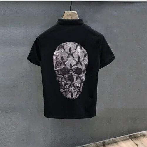 British New Mens Lapel Black And White Short-Sleeved Comfortable Breathable Exquisite Hot Drill Polo Shirt Summer Light Cotton