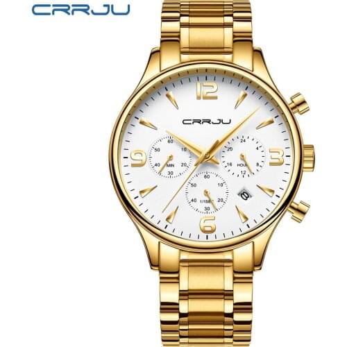 CRRJU men watch business casual quartz watch men multi-function six-pin timing stainless steel strap top luxury watch 2019 new