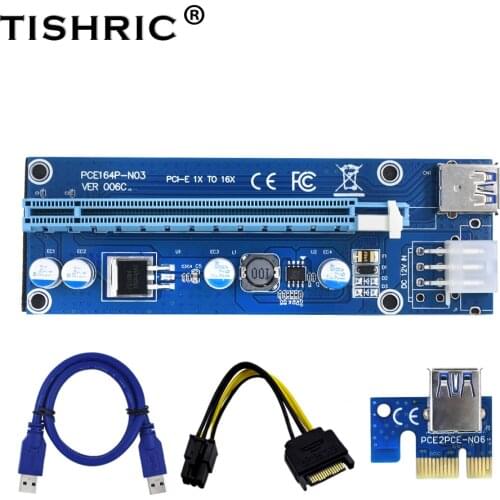 COVYIV Newest gpu PCIE PCI-E Riser 006C card PCI E X16 PCI Express 6Pin to SATA 1X 16X USB3.0 Extender Mining ETH BTC In Stock