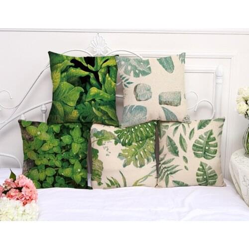 Decorative Pillow Case Fresh Green Plant Leaf Pillowcase 17.5 Inches Cotton Linen Chair Seat Throw Pillow Cover P1036